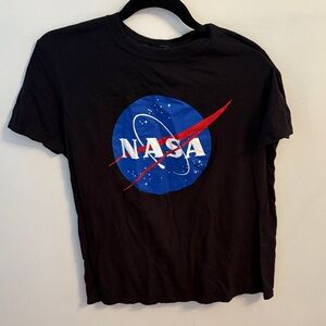 Boohoo Black Graphic Tee with Blue Space Motif